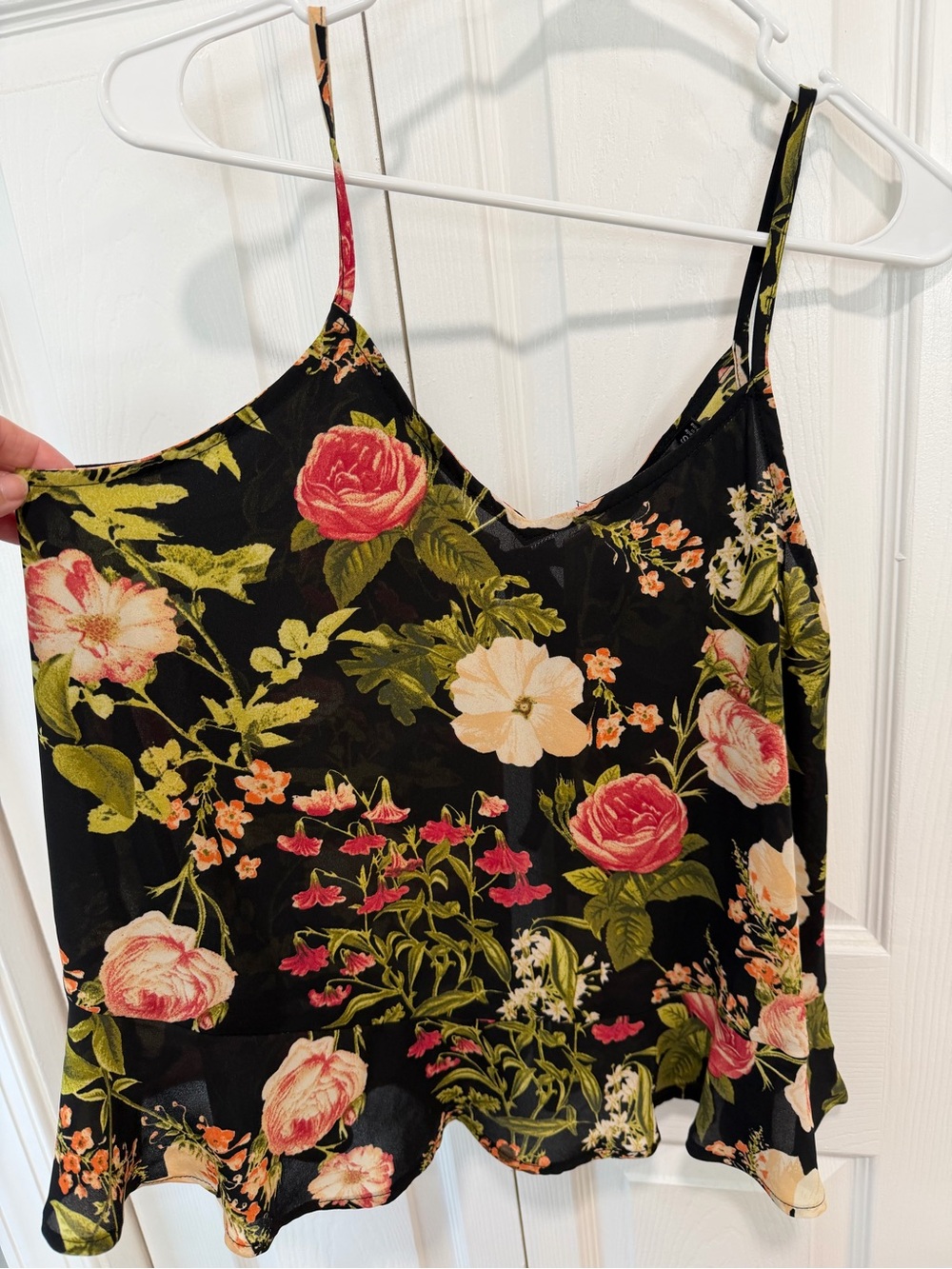 Doe & Rae Black Floral Cami with Pink, Cream & Green Print